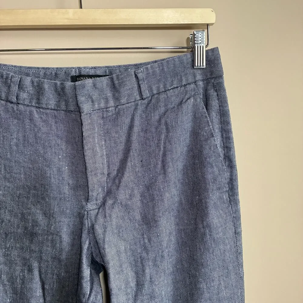 Banana Republic avery blue white striped trousers women's 4 linen cotton blend